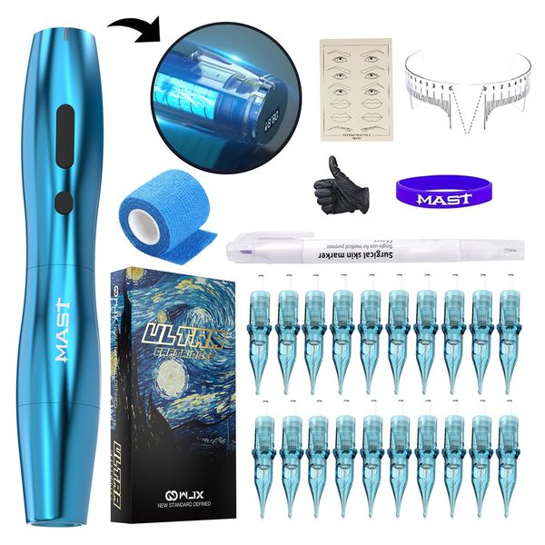 Mast Wireless Tattoo Kit P20 Pen Machine Cartucho Agujas para cejas Labios Maquillaje permanente TZ-021