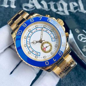 Relojes Master II Reloj mecánico de oro rosa para hombres Reloj automático de lujo Zafiro a prueba de rayones Cristal azul Cerámica Cristal Cerámica Movimiento de hora mundial Relojes para hombres