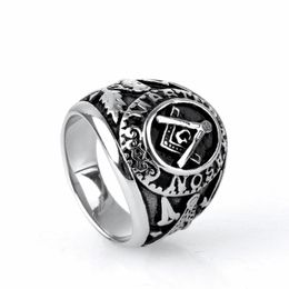 Master MSON Freemason Heren Zilveren Kleur Ring Gratis Mason Roestvrij staal Masonic Cluster Ringen