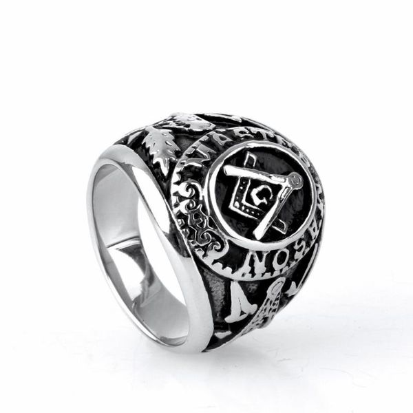 Anillo de color plata para hombre Master Mson Freemason Anillos de racimo masónicos de acero inoxidable Free Mason