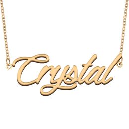 Collar con nombre de cristal para mujer, personalizado, colgante con placa con nombre de acero inoxidable, joyería para niñas, niños, mejores amigos, regalos para madres, chapado en oro de 18k