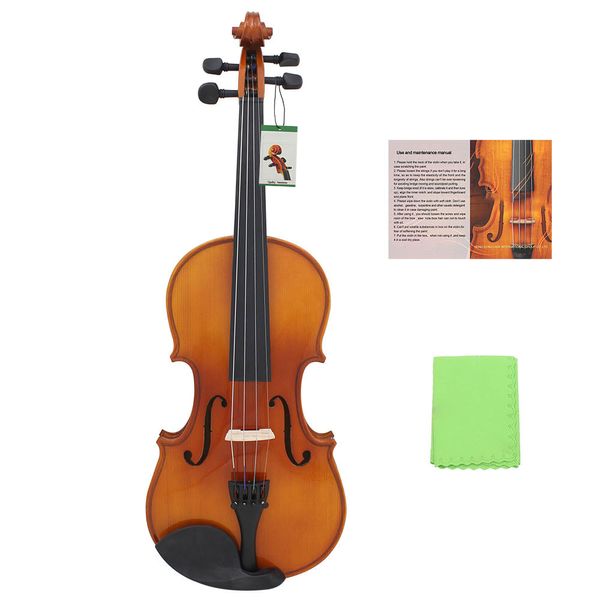 Master Natural Color Texture Tiger Texture Instrument de musique de violon en bois massif avec accessoires d'emballage