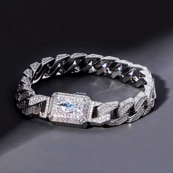 Master Rocks Jewelry Bracelet cubain en argent sterling 925 glacé 15 mm Vvs Moissanite pour homme