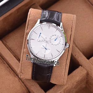 Master Ultra Thin Réserve de Marche Q1378420 Montre Homme Automatique Boîtier Acier Cadran Argent Réserve de Marche Bâton Cuir Timezonewatch E68a1