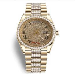 Master Watch Luxurious and Noble Gold Case Diamond Dial Diamond de 36 mm de vidrio de zafiro Movimiento mecánico minorista al por mayor 221V