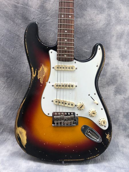 Masterbuilt Chili Peppers John Frussicite 1962 3 Tone Sunburst Relic Electric Guitar Mint Pickguard Vintage Konb SSS Pickups