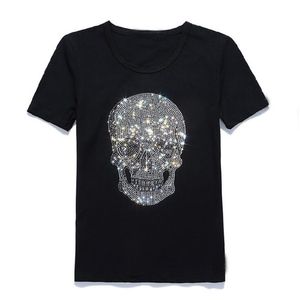 Shining Diamond Strass Skull O-cou T-shirt en coton à manches courtes Tee BlackMen's T-shirts Men's