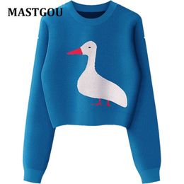 MASTGOU Broderie Animal Femmes Pull Automne Hiver Highstreet Style Pull Top Jacquard Tricot Chandails De Noël Pull Femme 211123