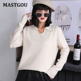 Maglione da donna con colletto POLO MASTGOU spesso caldo autunno inverno felpe eleganti maglioni femminili lavorati a maglia morbidi Top Pull Femme Abbigliamento 210917