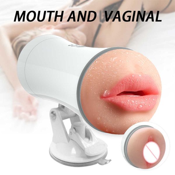 Masturbateur pour hommes automatique double canal main libre mâle Masturbation tasse Machine à sucer Oral Vaginal jouets pour adultes