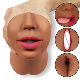 Masturbators 3 in 1 vaginale anus mannelijke masturbator orale seks echte diepe keel masturbatie vliegtuigbeker pijpbeurt sexy speelgoed voor mannen 230314