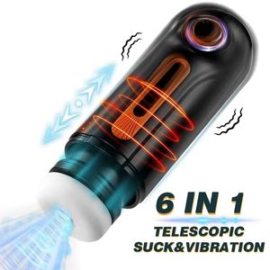 Masturmateurs 6 en 1 masturbation pour hommes Télescopique automatique sucette pipe vibratrice Masturbator Cup Pussy Real Vagin Sex Toys for Men 230817