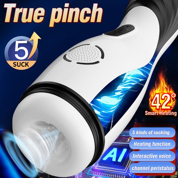 Masturbateurs Fellation automatique Sucer pour hommes Réel Vagin Vibrateur Mâle Masturbation Tasse Chatte Poche Chauffée Sex Toys Adulte 18 230314