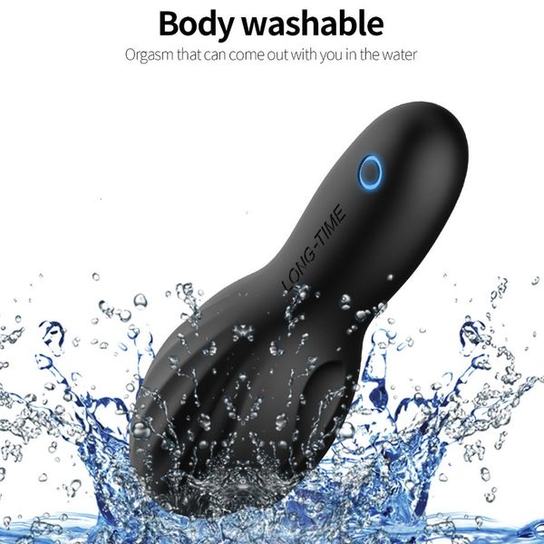 Masturbators Copa de masturbator masculina automática Black 10 Vibrator Vibrator Delay Trainer Massager Glans Estimulando 18 juguetes sexuales para adultos para hombres 230307