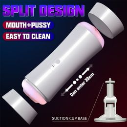 Masturbators Hand Gratis Kunstkut Cup Vaginale Orale Seks Dual Channel Vibrerende Masturbatie Mond Pijpbeurt Speelgoed voor Mannen 230824