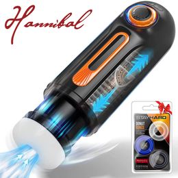 Masturbadores Hannibal Automatic Male Maturbation Cup Stroker Vibración Estimulación Absorbente de calor Penile Training Sex Toy 230719