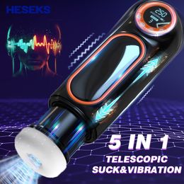 Masturbateurs HESEKS Masturbateur masculin automatique avec affichage LED 10 poussées 4 succion 10 vibrations chatte vagins vraies pipes jouets sexuels pour hommes 230307