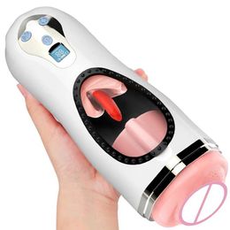 Masturbators OLO Erotische Verwarmde Vagina Echte Kut Mannelijke Masturbatie Cup Vibrator Tong Likken Stimulator Eikel Zuigen Speeltjes voor Mannen