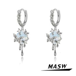 MASW – boucles d'oreilles papillon en verre bleu épais, bijoux de luxe, Design Original, couleur argent épais, cadeau de fête pour femmes et filles, 240401