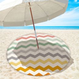 Tapis Tapis de plage rond rayé à la mode pour parasol de plage fixé avec des boutons-pression à trou Serviettes de plage circulaires à séchage rapide en microfibre pour l'extérieur