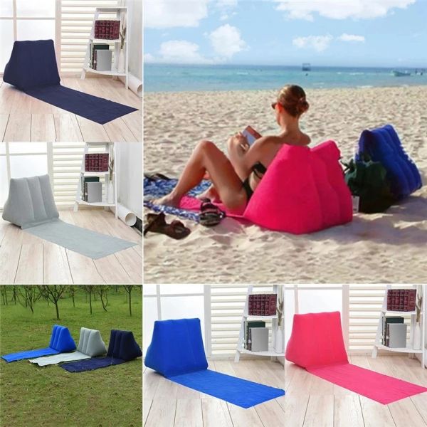 Colchoneta inflable suave para playa, tumbona para acampar al aire libre, silla portátil para playa, almohada trasera, cojín plegable para asiento, colchón de viaje