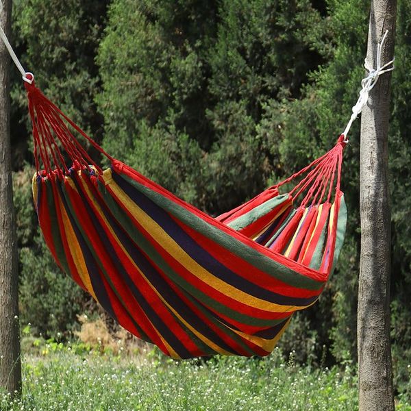 Estera para acampar al aire libre, hamaca individual/doble, portátil, de viaje, lona, columpio, malla, árbol, cama para dormir, silla colgante de jardín gruesa, 3 tamaños