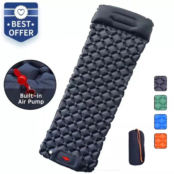 Colchoneta para acampar al aire libre, colchón inflable con almohadas, colchoneta de aire ultraligera, bomba infladora incorporada, viaje, senderismo, nuevo