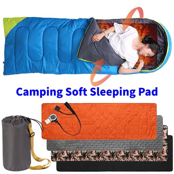 Estera para dormir con calefacción USB para exteriores, aislamiento para acampar, colchón para dormir calentado resistente al frío, saco de dormir, almohadilla para colchón