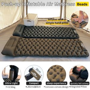 Mat Soomloom Matelas gonflable d'air de camping en plein air, coussin de couchage avec oreiller, pompe de gonflage intégrée portable, tapis d'air étanche