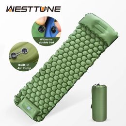 Tapis de couchage gonflable Mat Westtune pour le Camping, matelas ultraléger avec pompe à pied et oreiller, Air Matt pour la randonnée