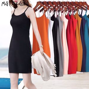 Matakawa Outer Wear Fashion Womens Tops Ice Silk Sexy Tank Top Bottoming Modal Mouwloze Sling Dress Long Camis Dames 210513