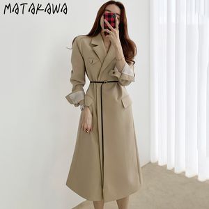 MATAKAWA Slim taille à manches longues coupe-vent manteau coréen Chic automne tempérament col rabattu Trench Coat avec ceinture 210513