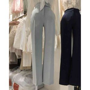 Matakawa lente en zomer broek voor vrouwen mode rechte broek hoge taille gesp drape casual broek vrouwen Korea 210513