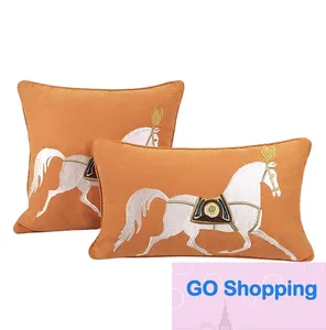 Cojín a juego, almohada decorativa con diseño de caballo Croker, funda de cojín bordada para sofá, funda de almohada sin núcleo, respaldo para asiento de coche y dormitorio en casa sin interior