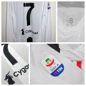 Partido desgastado jugador Número 18/19 camiseta local Jersey mangas largas Dybala Chiellini Cristiano Fútbol Parches personalizados Patrocinador