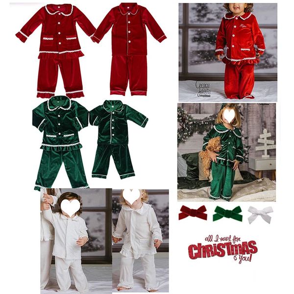 Pijamas navideños a juego para niñas y niños Conjuntos de pijamas de terciopelo rojo para niños Ropa de dormir para bebés Enfent PJS para niños en blanco 240304