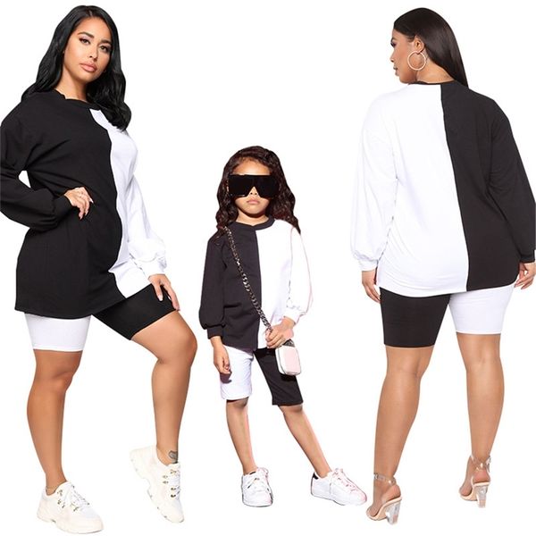 Match Nashakaite 2pc Topshorts Family Look Mother Daughter Summer Black Contrast Contras Mommy and Me Tenfits 220914