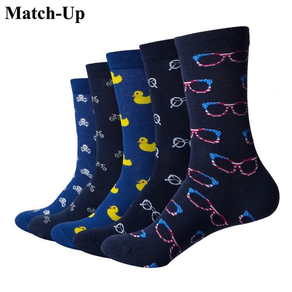 MatchUp hommes lunettes crâne motif dessin animé drôle coloré coton chaussettes 5 paires lot 240109