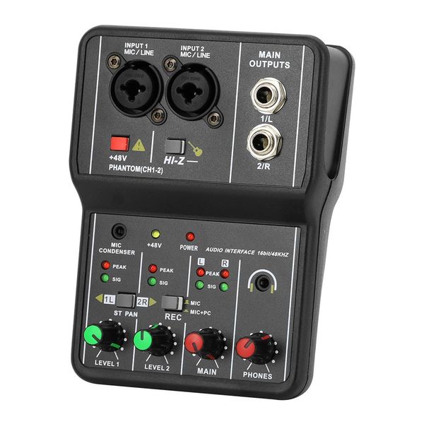 Material Q12 Tarjeta de sonido de interfaz de audio con consola de mezcla de monitor para grabación de estudio Cantando computadora PC 48V Potencia Phantom