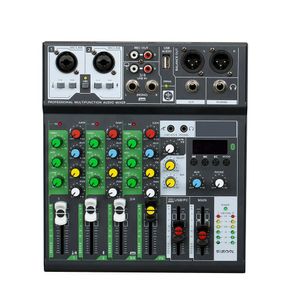 Mélangeur d'enregistrement matériel Ns6bt Mélangeur audio 4 canaux USB Carte son Interface Console 48 V Alimentation fantôme pour Home Studio Live Steaming