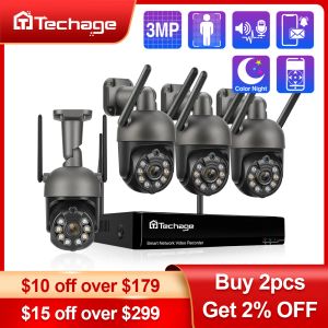 Material Techage 3MP PTZ Wireless CCTV Système Two Way Way WiFi IP Security Camera 10ch P2P NVR VIDEO VIDEO KIT HUMAN AUTO Track