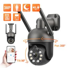 Materiaal Techage HD 3MP Mini Ptz WiFi IP Camera Outdoor Outdoor Waterdichte draadloze beveiligingscamera Smart AI Human Detection Video Surveillance
