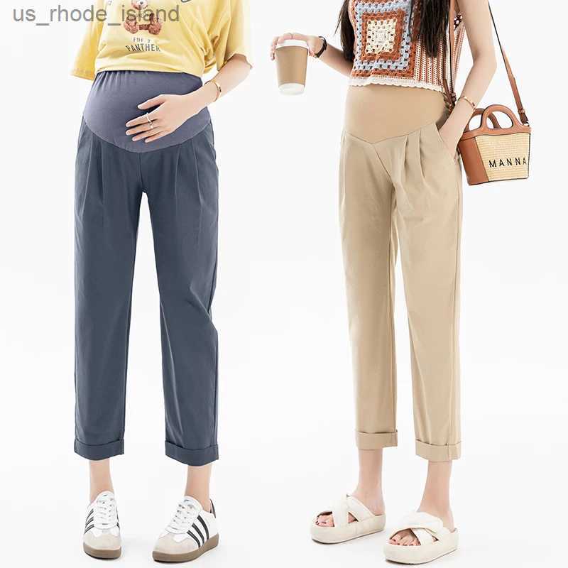 Maternity Bottoms 9/10 Rolled Up Maternity Harem Pants 2024 Spring Summer Casual Business OL Belly Trousers For Pregnant Women During PregnancyL2404