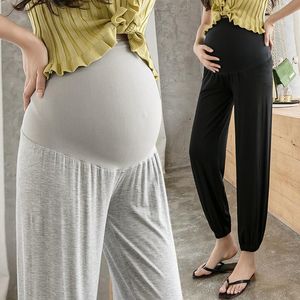 Pantalones de maternidad de talla grande, pantalones suaves holgados de primavera, pantalones de embarazo transpirables a la moda, mallas cómodas hasta el tobillo para levantar el vientre