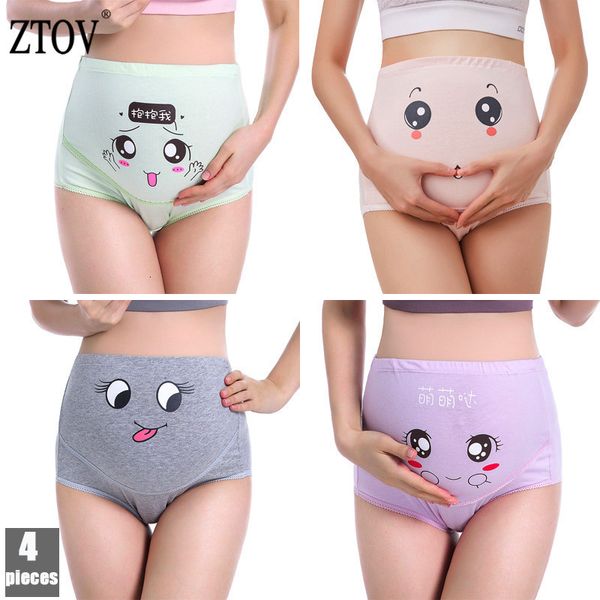 Bas de maternité ZTOV 4Pcs / Lot Coton Sous-Vêtements De Maternité Culotte Vêtements pour Femmes Enceintes Grossesse Brève Taille Haute Culotte De Maternité Intimates 230512