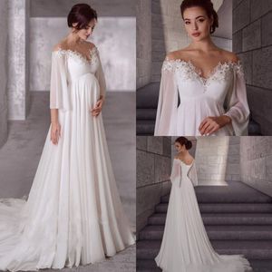 Robe de mari￩e en mousseline de mousseline maternit￩ 2023 Manches longues Bohemian Bride Bride Bride Elegant Simple Robe de Mariage
