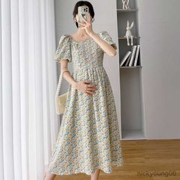 Ropa de maternidad moda verano nuevo Retro cuello cuadrado viento manga corta elegante vestido de mujer sesión de fotos de embarazo R230519