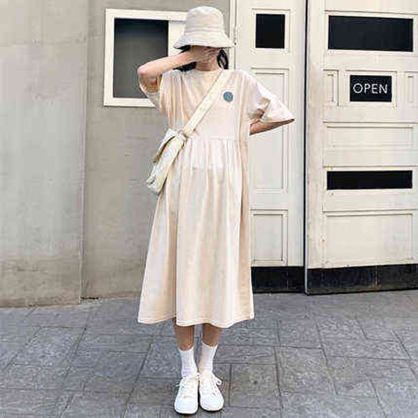 Vêtements de maternité Robe t-shirt mi-longue Été Nouveau style Style coréen Minceur Mode Jupe élégante G220309