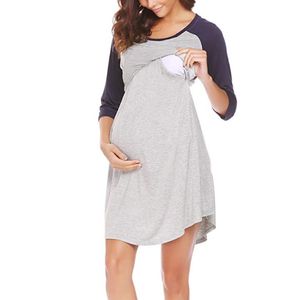 Kraamkleding zwangerschap jurk mode borstvoeding jurk voor zwangere vrouwen kleding zachte herfst verpleegkundige jurk 3 kleuren