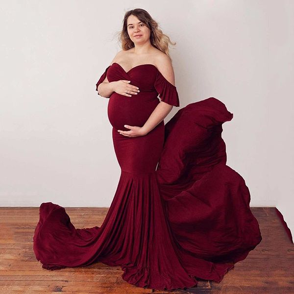 Vestido de maternidad para sesión de fotos mujeres embarazadas Sexy fuera del hombro batas de noche vestido de sirena vestido de embarazo Baby Shower fotografía Prop